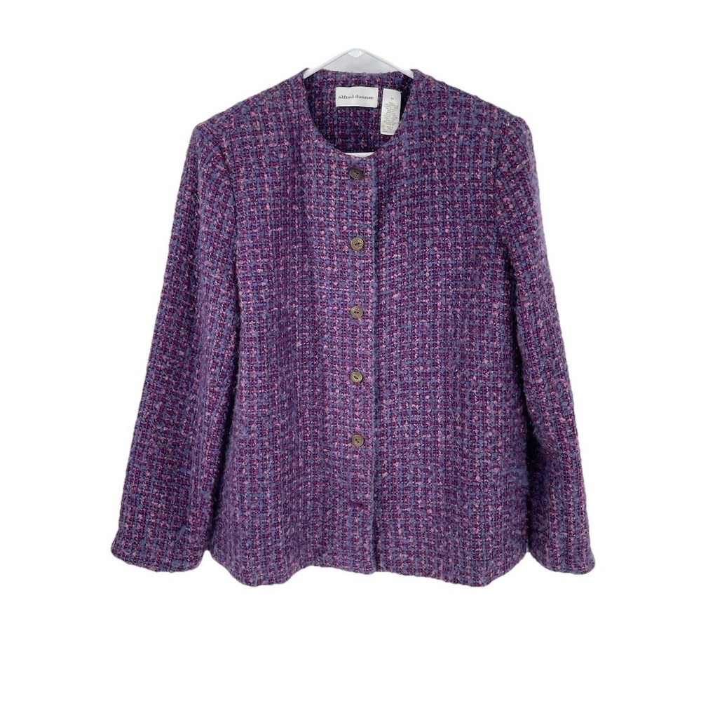 Alfred Dunner Womens 14 Boucle Tweed purple Button‎ Front Lined Suit Jacket